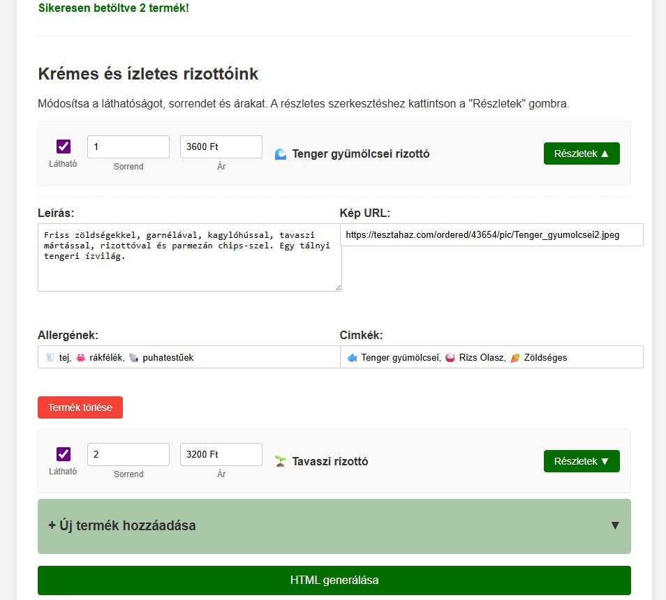 Termék szerkesztés űrlap formában